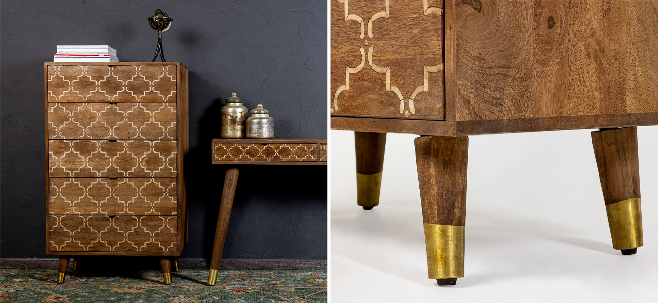 Высокий комод из натурального дерева Bone Inlay - фото №1