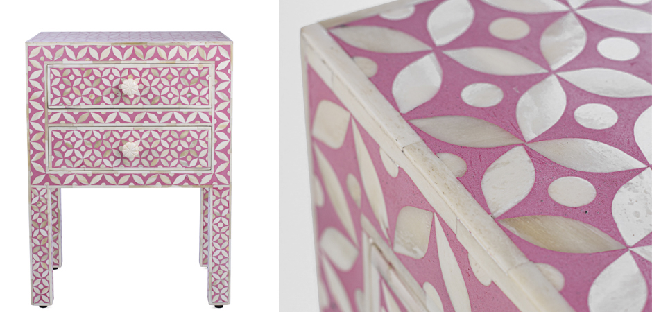 Розовая прикроватная тумба BONE INLAY BEDSIDE CABINET Розовая прикроватная тумба BONE INLAY BEDSIDE CABINET - Loft-Concept в Саратове