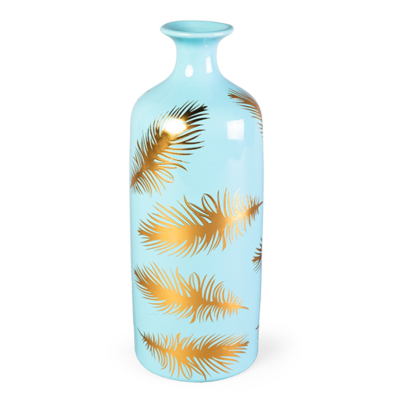 Ваза Gold feathers on blue Vase 30 Голубой Глянцевое золото в Саратове | Loft Concept 