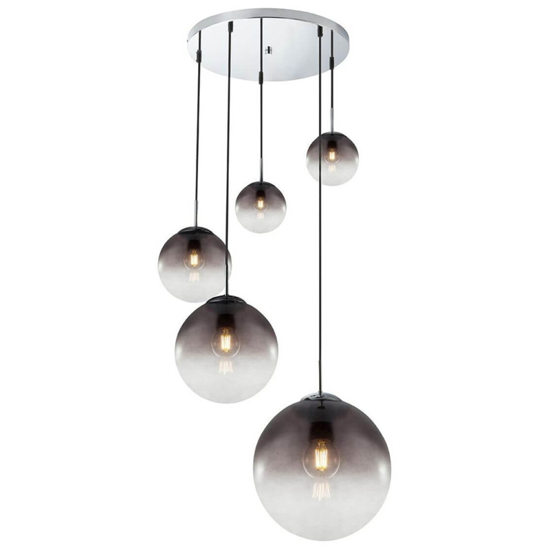 Люстра Ball Sunrise Pendant lamp smok 5 плафона Стекло Смок Хром в Саратове | Loft Concept 