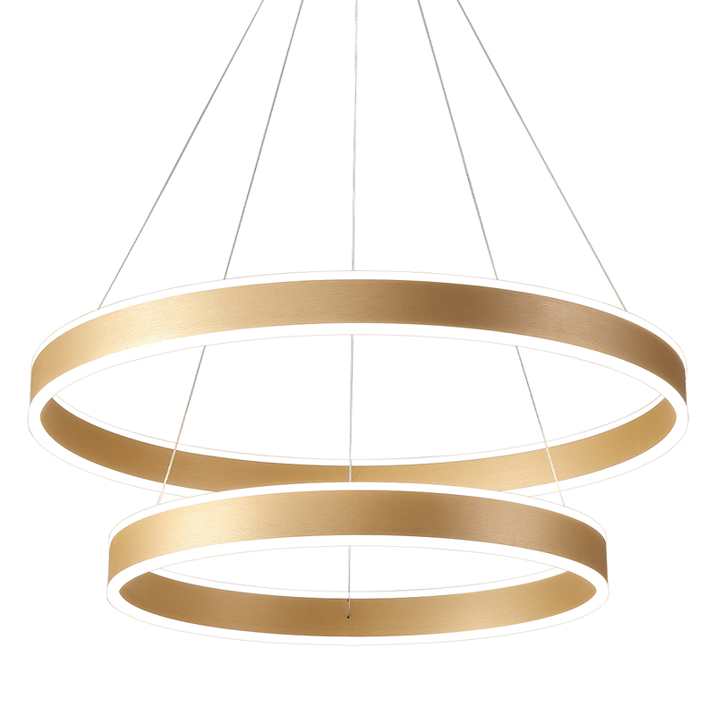 Люстра подвесная светодиодная с двумя золотистыми кольцами Диаметр 80 см Ring Horizontal Золотой Белый Люстра подвесная светодиодная с двумя золотистыми кольцами Диаметр 80 см Ring Horizontal Золотой Белый в Саратове | Loft Concept