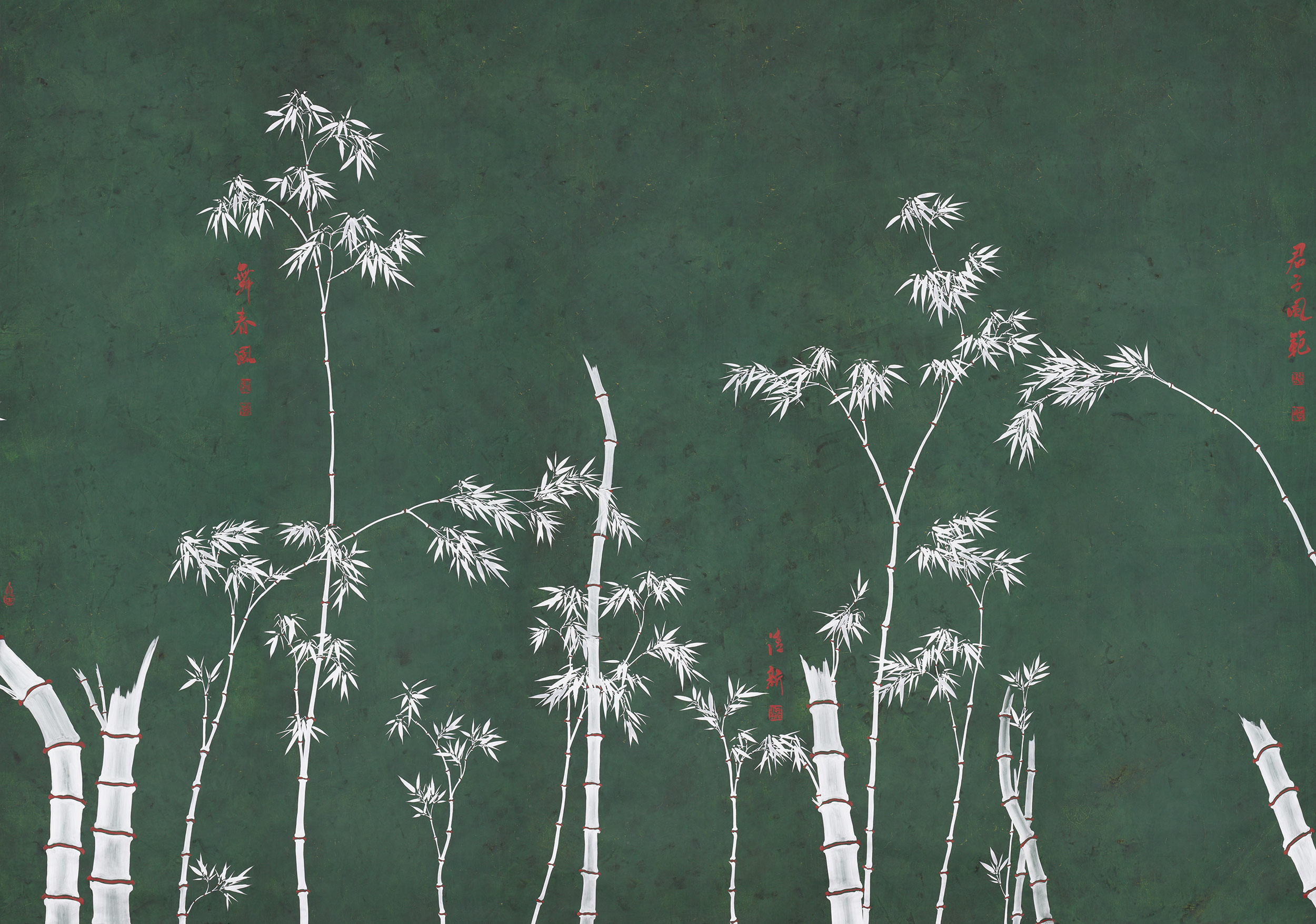 Обои ручная роспись Bamboo Argent on Edo Green painted silk Обои ручная роспись Bamboo Argent on Edo Green painted silk - постер Loft-Concept в Саратове