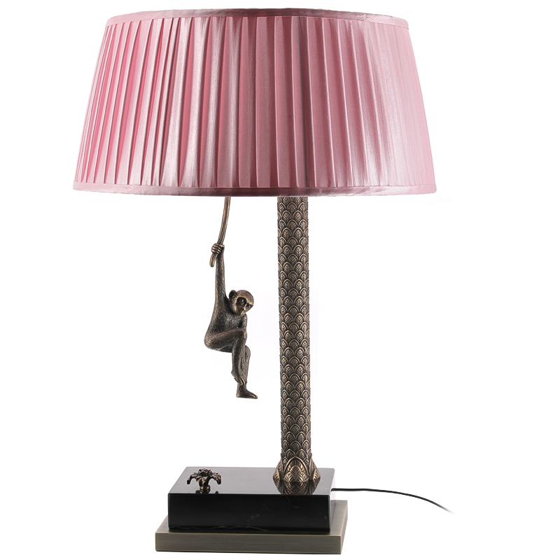 Настольная лампа Джунгли Table Lamp Jungle Pink Латунь Античная полированная Черный Мрамор Nero Розовый в Саратове | Loft Concept 