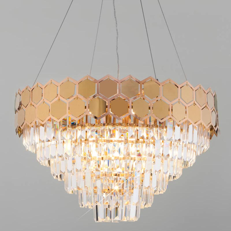 Люстра Hanging Hexagon Moira Chandelier gold Прозрачный (Transparent) Золотой в Саратове | Loft Concept 