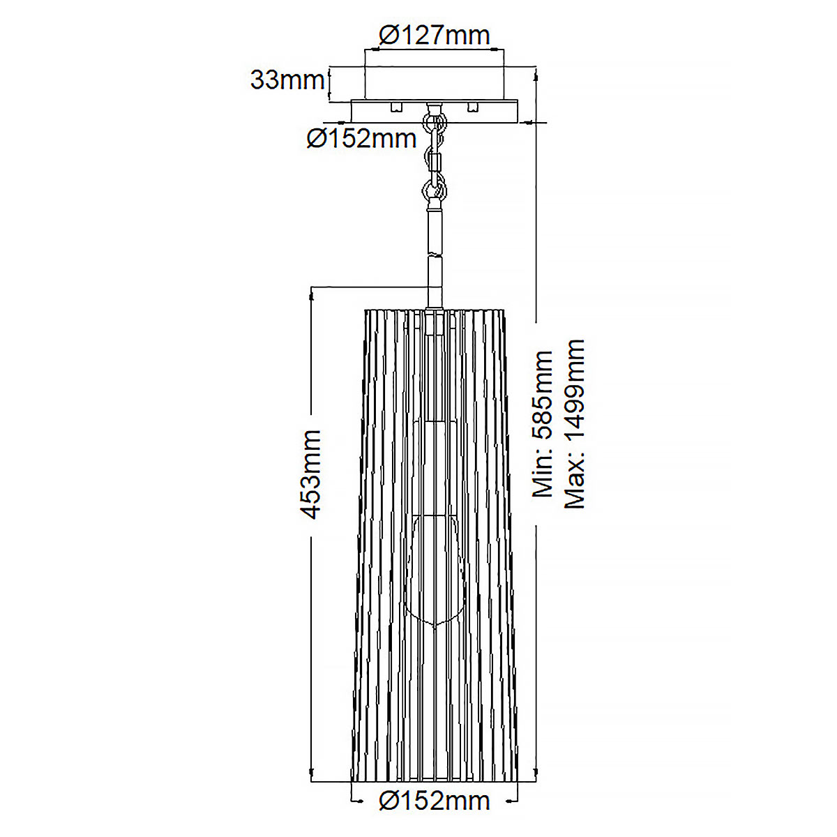 Подвесной светильник с узким цилиндрическим абажуром из черных вертикальных реек Kichler в Саратове