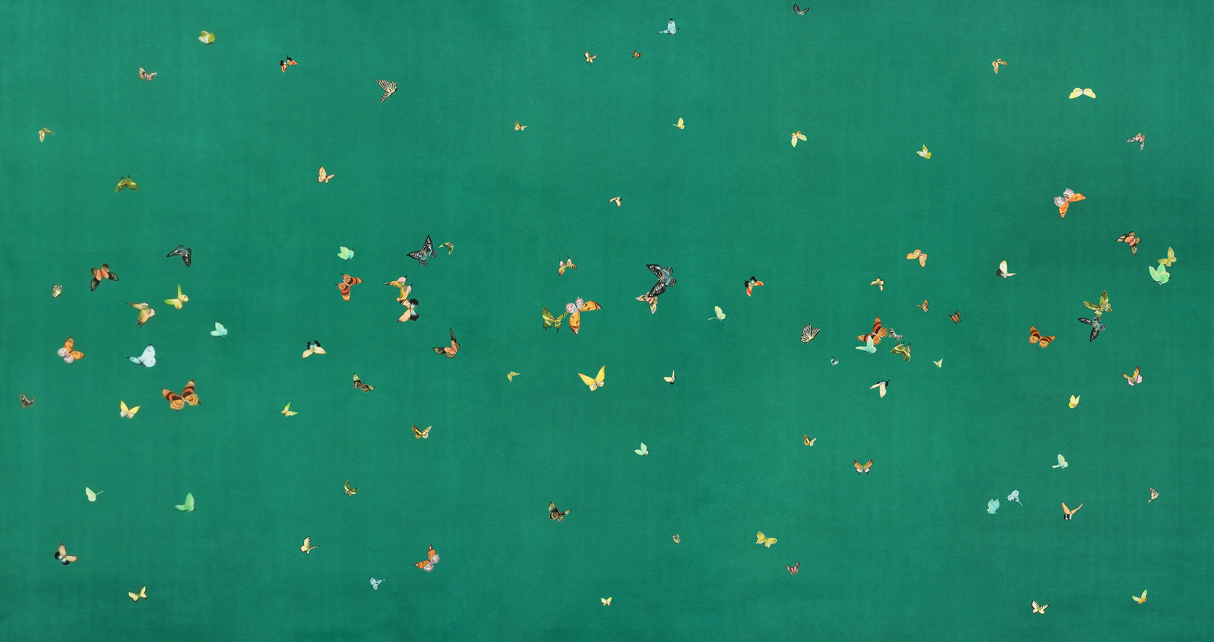 Обои ручная роспись Butterflies Emerald on green dyed paper Обои ручная роспись Butterflies Emerald on green dyed paper - постер Loft-Concept в Саратове
