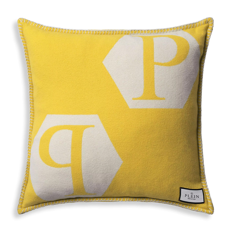 Подушка Philipp Plein Cushion Cashmere Yellow Желтый Белый в Саратове | Loft Concept 