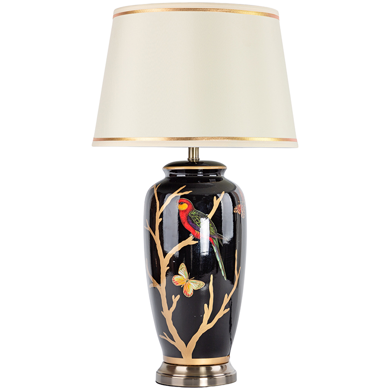 Настольная лампа с абажуром Bird on Golden Branches Black Lampshade Черный Бежевый Красный Золотой в Саратове | Loft Concept 