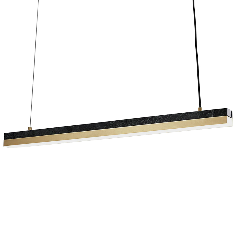 Линейный подвесной светильник Dominik Marble Linear Hanging Lamp Черный Мрамор Nero Золотой в Саратове | Loft Concept 