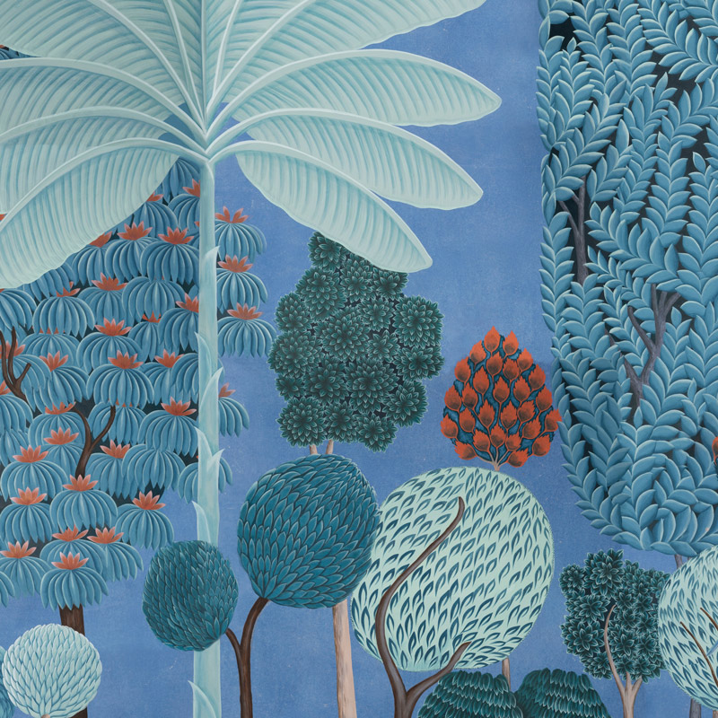 Обои ручная роспись Malwa Special Colourway on blue painted Xuan paper  в Саратове | Loft Concept 