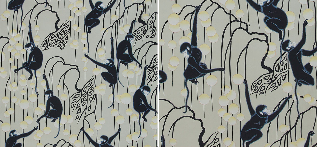 Обои ручная роспись Deco Monkeys Terracotta on Icefield dyed silk - фото