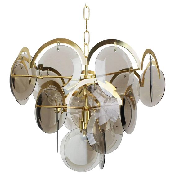Люстра 1960S VISTOSI SMOKED GLASS DISC CHANDELIER Золотой Стекло Смок Люстра 1960S VISTOSI SMOKED GLASS DISC CHANDELIER Золотой Стекло Смок в Саратове | Loft Concept