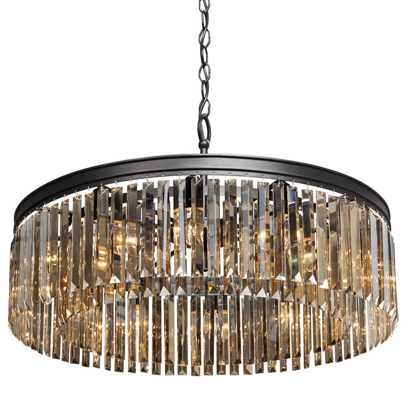 Люстра RH Rhys Amber GLASS Prism Round Chandelier Янтарное стекло 80 Черный матовый Прозрачное Стекло в Саратове | Loft Concept 