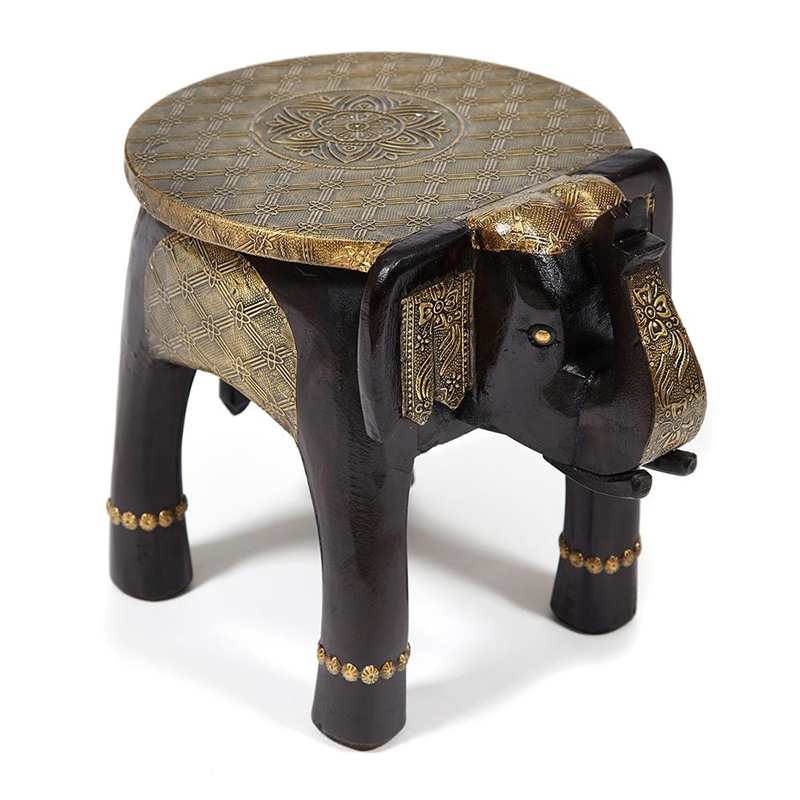 Журнальный стол Antique Indian Brass Mango Wood Elephant Table Черный Латунь в Саратове | Loft Concept 