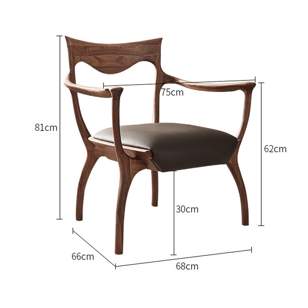 Стул деревянный с мягким сиденьем из коричневой натуральной кожи Moon Walnut Furniture в Саратове