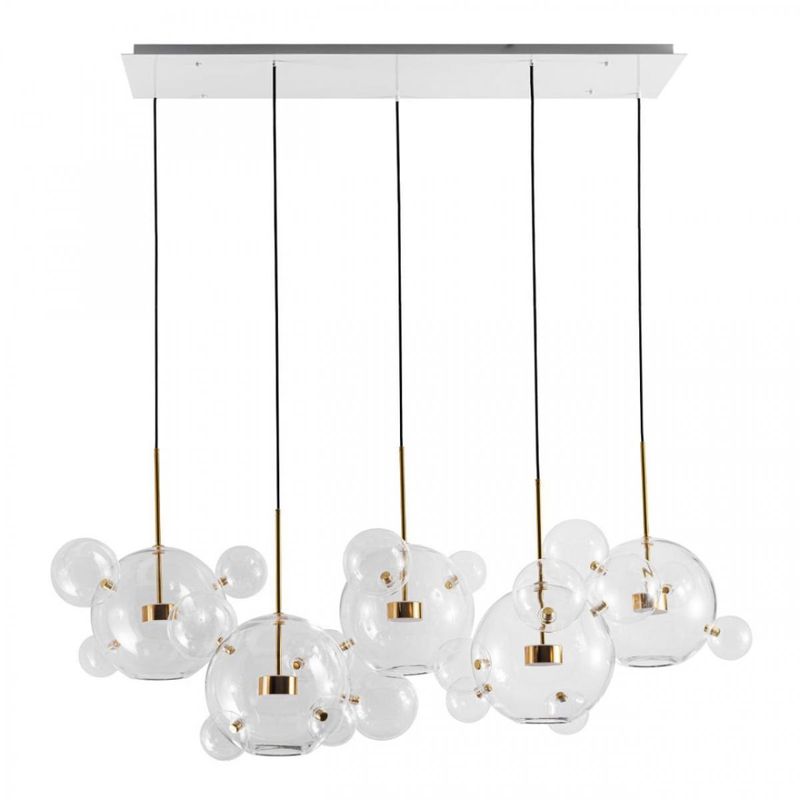 Линейный Светодиодный Светильник Giopato & Coombes Bubble Chandelier Linear Circle 5 плафонов Белый Золотой Прозрачное Стекло в Саратове | Loft Concept 