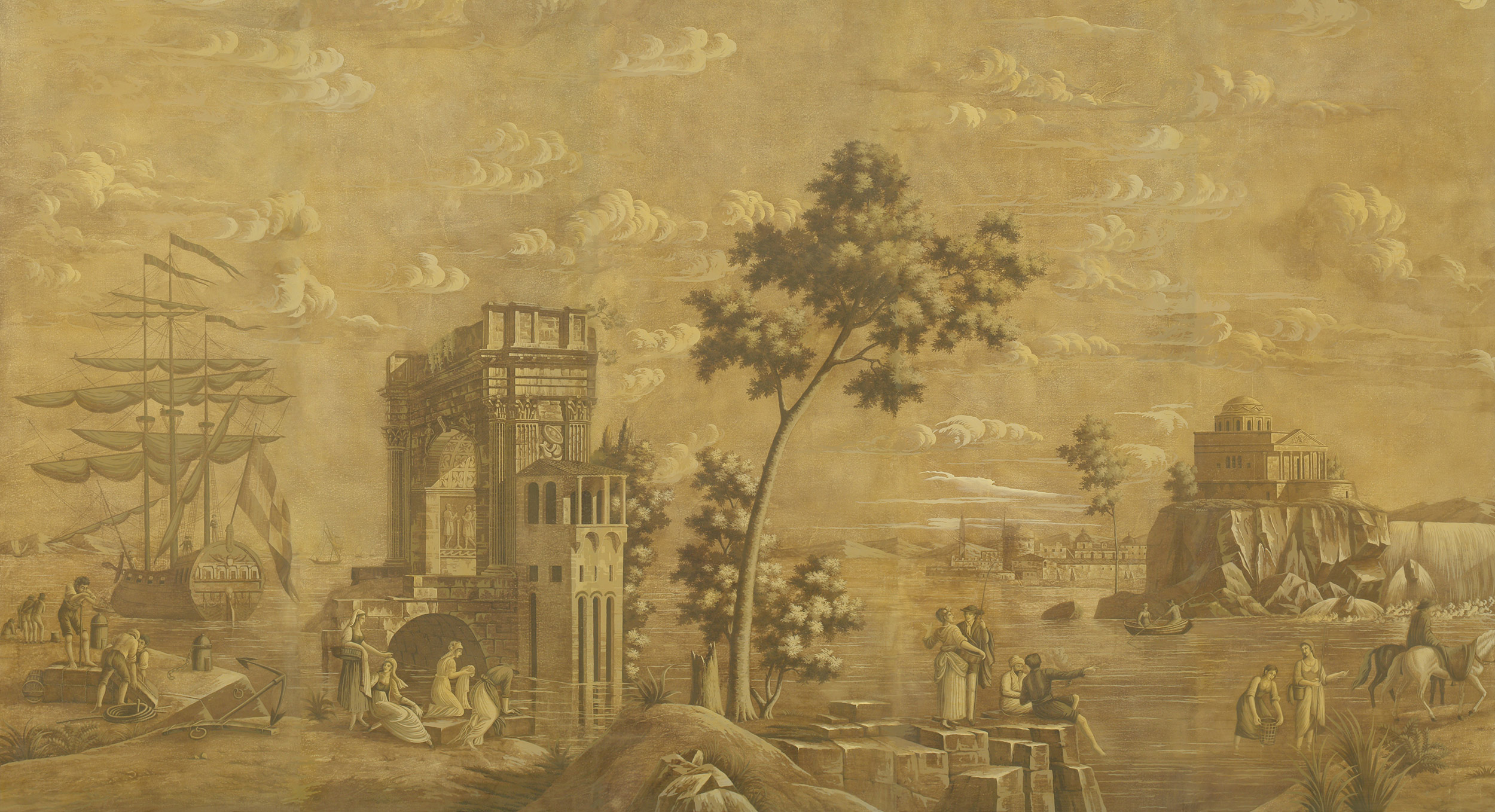 Обои ручная роспись Views of Italy Sepia Обои ручная роспись Views of Italy Sepia - постер Loft-Concept в Саратове