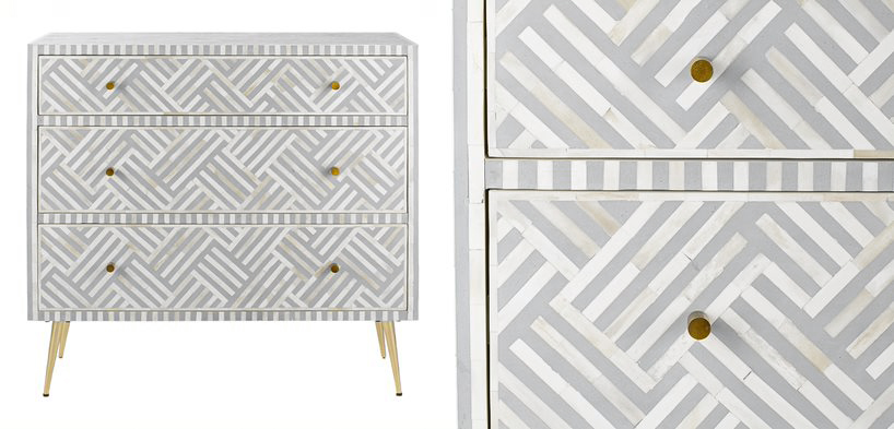 Комод инкрустация костью Gray Indian Bone Inlay 3 drawer Серый Комод инкрустация костью Gray Indian Bone Inlay 3 drawer Серый - Loft-Concept в Саратове