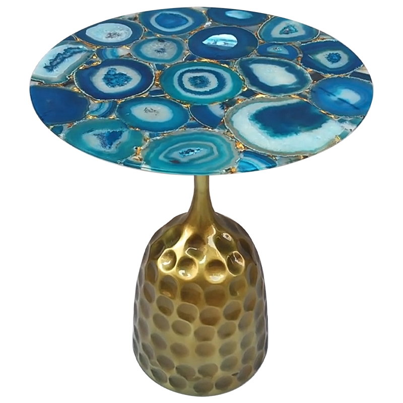 Приставной стол Cluster Surface Blue Agate Side Table Латунь Синий Бирюзовый в Саратове | Loft Concept 