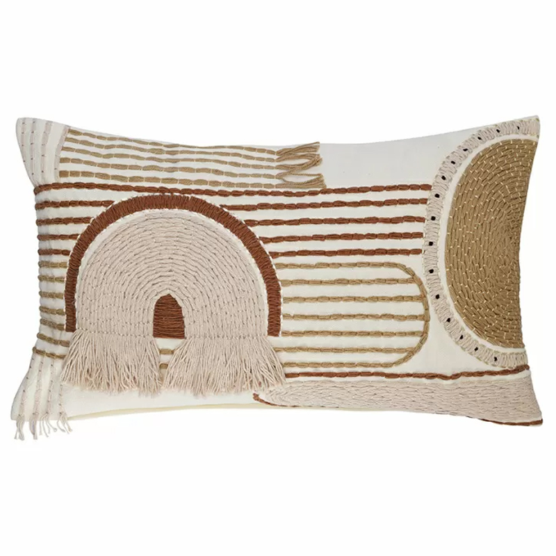 Чехол на подушку с вышивкой в виде геометрических узоров Beige Calista Rect Бежевый Коричневый Чехол на подушку с вышивкой в виде геометрических узоров Beige Calista Rect Бежевый Коричневый в Саратове | Loft Concept