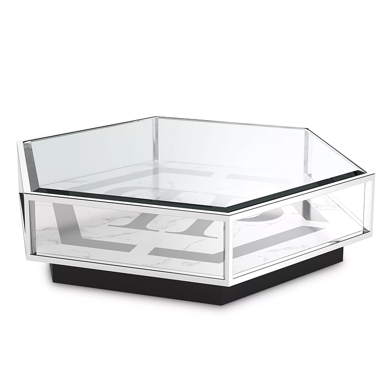 Кофейный стол Philipp Plein Coffee Table Falcon View Chrome Хром Белый Серый Черный в Саратове | Loft Concept 