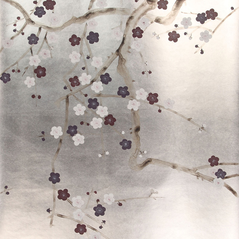 Обои ручная роспись Plum Blossom Lavender on Tarnished Silver gilded paper  в Саратове | Loft Concept 