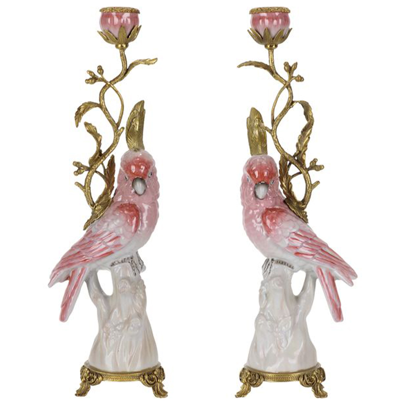 Подсвечник Pink Red Parrot Candlestick L or R Бронза Розовый (Rose) Красный в Саратове | Loft Concept 