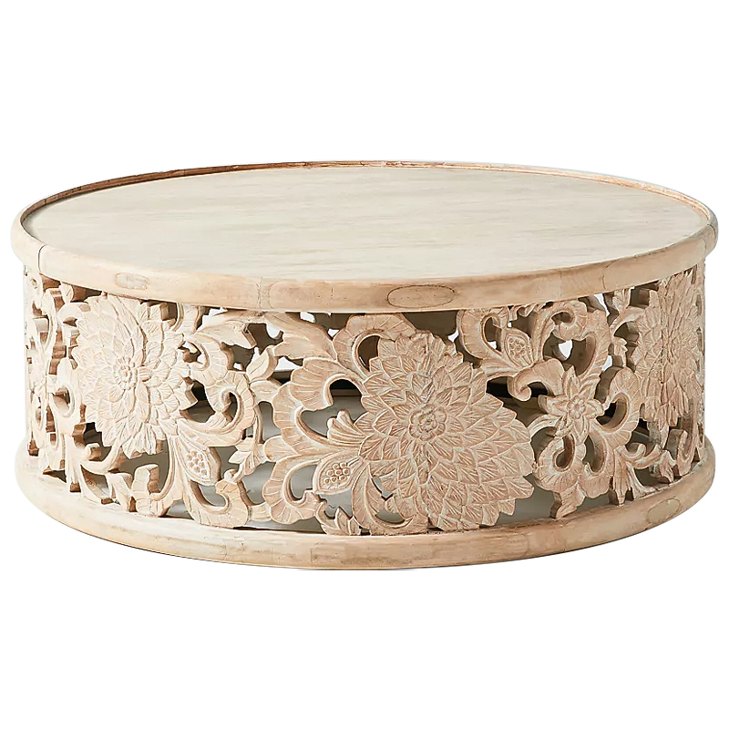 Круглый кофейный стол Handcarved Lotus Round Coffee Table Древесина в Саратове | Loft Concept 