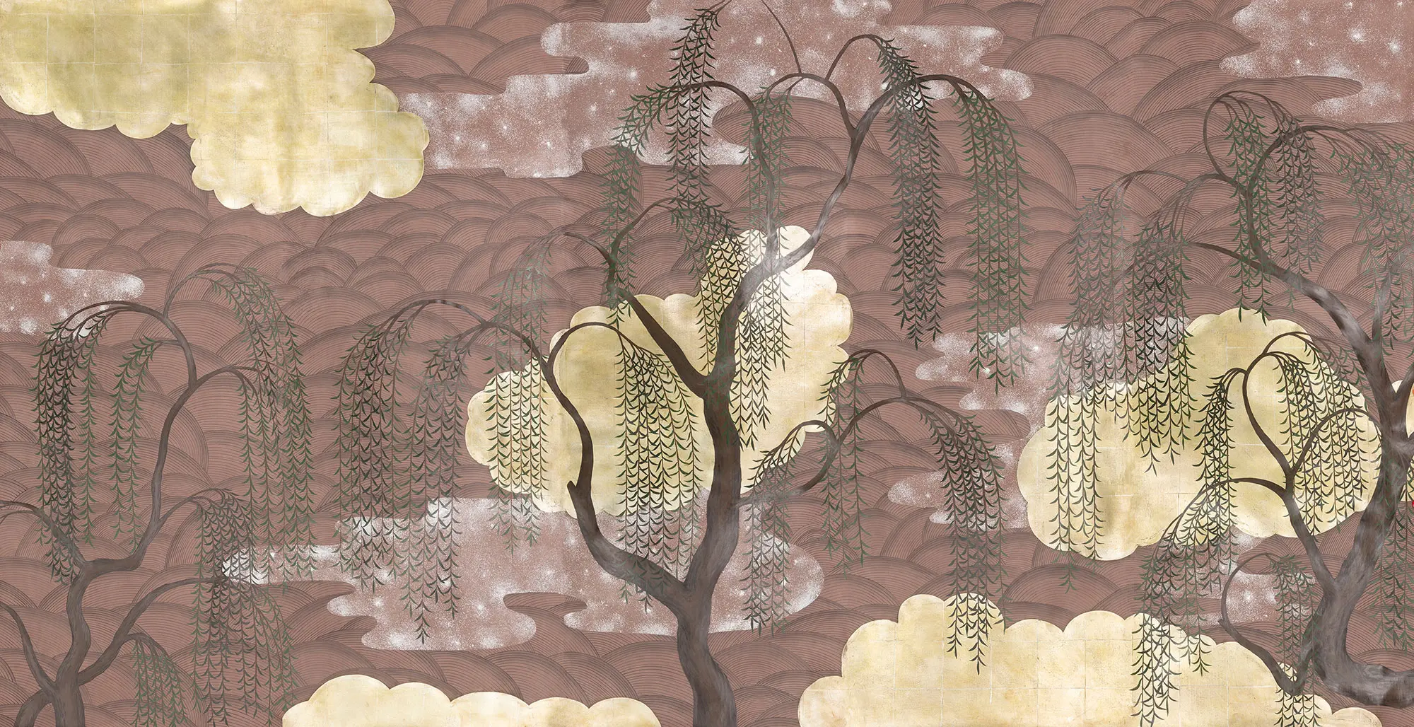 Обои ручная роспись Willow & Waves Original colourway on Edo painted Xuan paper with antiquing Обои ручная роспись Willow & Waves Original colourway on Edo painted Xuan paper with antiquing - постер Loft-Concept в Саратове