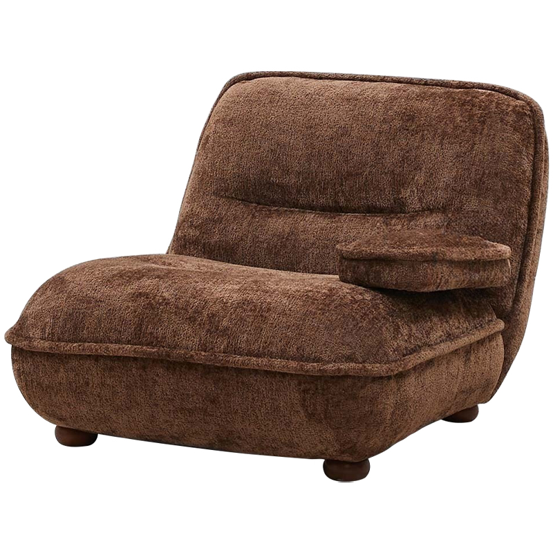 Кресло без подлокотников коричневое ну круглых деревянных ножках Loup Plush Armchair Brown Коричневый в Саратове | Loft Concept 