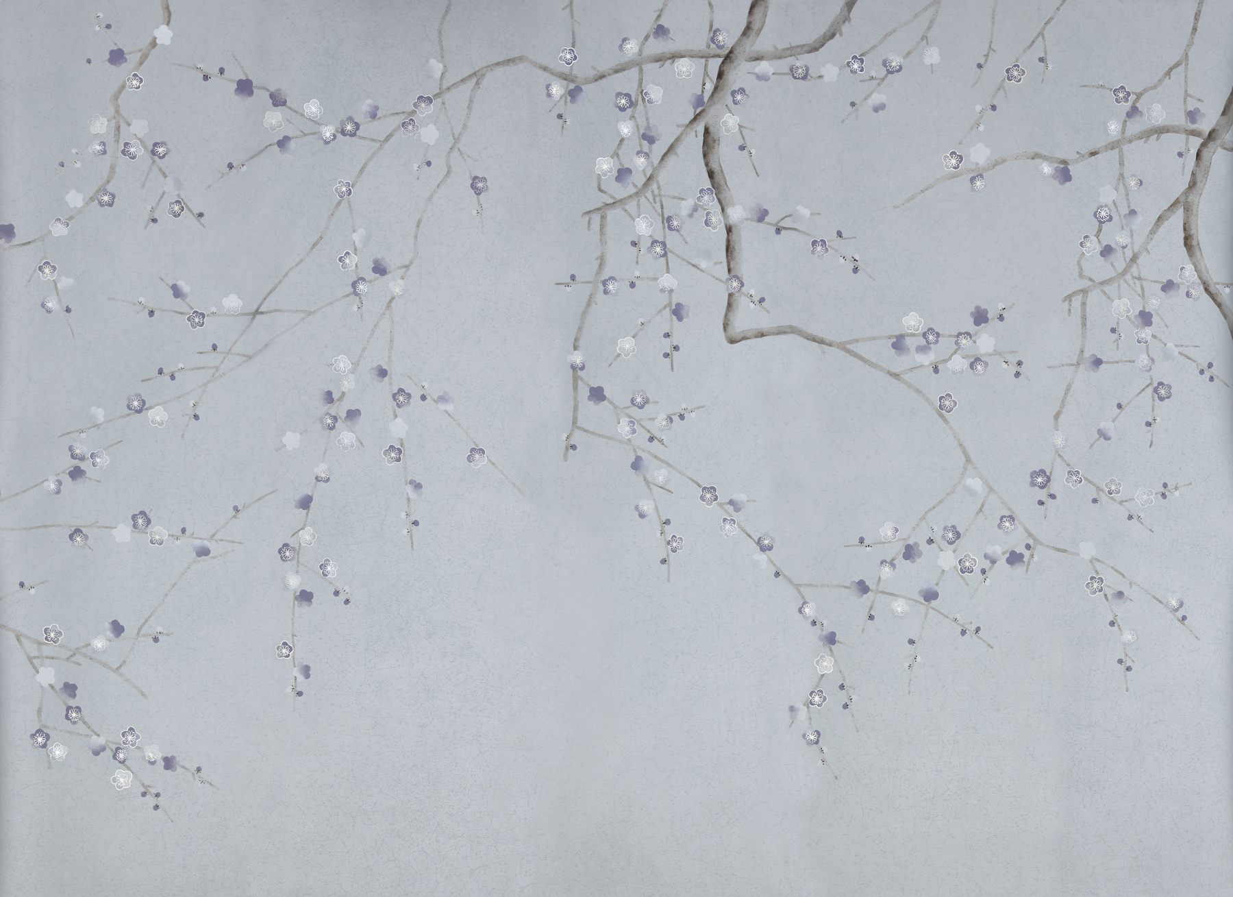 Обои ручная роспись Plum Blossom Special Colourway on Crackled Silver metallic silk Обои ручная роспись Plum Blossom Special Colourway on Crackled Silver metallic silk - постер Loft-Concept в Саратове