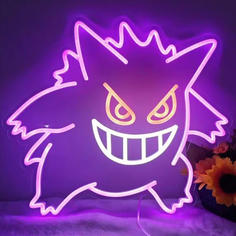 Неоновая настенная лампа Gengar Pokemon Neon Wall Lamp Фиолетовый Желтый Белый в Саратове | Loft Concept 
