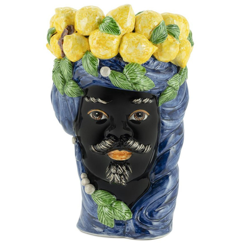 Ваза Vase Lemon Head Man Blue Синий Черный Желтый Зеленый в Саратове | Loft Concept 