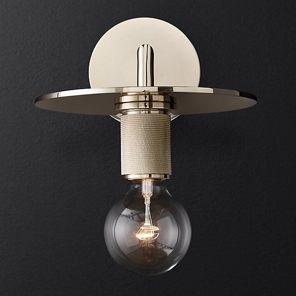 Бра RH Utilitaire Knurled Disk Shade Sconce Silver Никель в Саратове | Loft Concept 