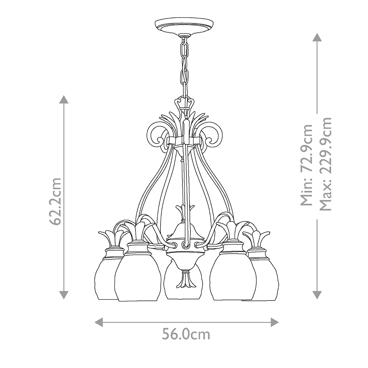 Люстра цвета латунь с 5-ю плафонами из рельефного стекла в форме ананаса Hinkley в Саратове