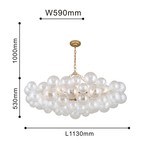 Люстра подвесная с рифлёными стеклянными шарами Длина 113 см Berries Chandelier в Саратове