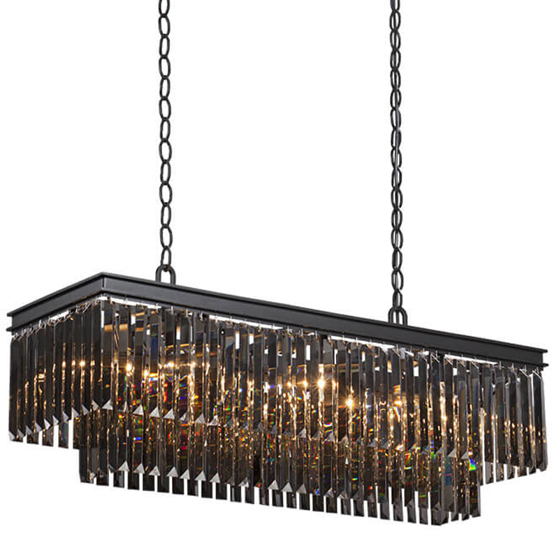 Люстра Odeon Gray glass Rectangular Chandelier Black iron  стекло Смок длина 100 Черный матовый в Саратове | Loft Concept 