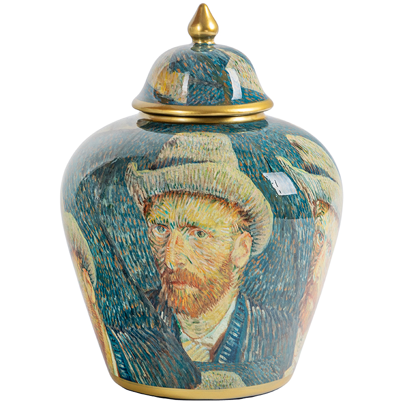 Ваза с крышкой Vincent Van Gogh Vase Изумрудный Золотой Бежевый Мульти в Саратове | Loft Concept 