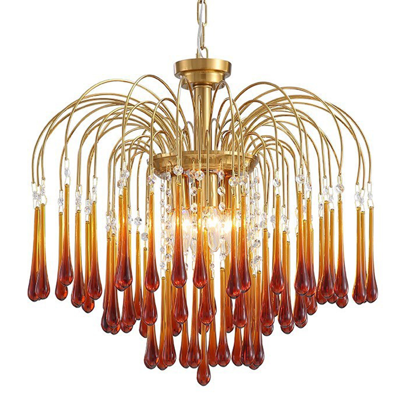 Дизайнерская люстра Amber Drops Chandelier Золотой Янтарный в Саратове | Loft Concept 