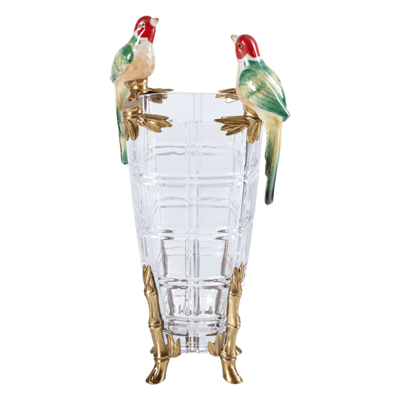 Ваза из прозрачного стекла с бронзовыми ножками и фигурками попугаев Eden Garden porcelain and bronze Прозрачное Стекло Бронза Мульти Ваза из прозрачного стекла с бронзовыми ножками и фигурками попугаев Eden Garden porcelain and bronze Прозрачное Стекло Бронза Мульти в Саратове | Loft Concept
