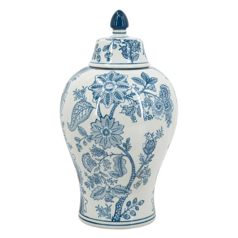 Ваза с крышкой и голубым цветочным рисунком на белом фоне Blue & White Ornament Белый Голубой Ваза с крышкой и голубым цветочным рисунком на белом фоне Blue & White Ornament Белый Голубой в Саратове | Loft Concept