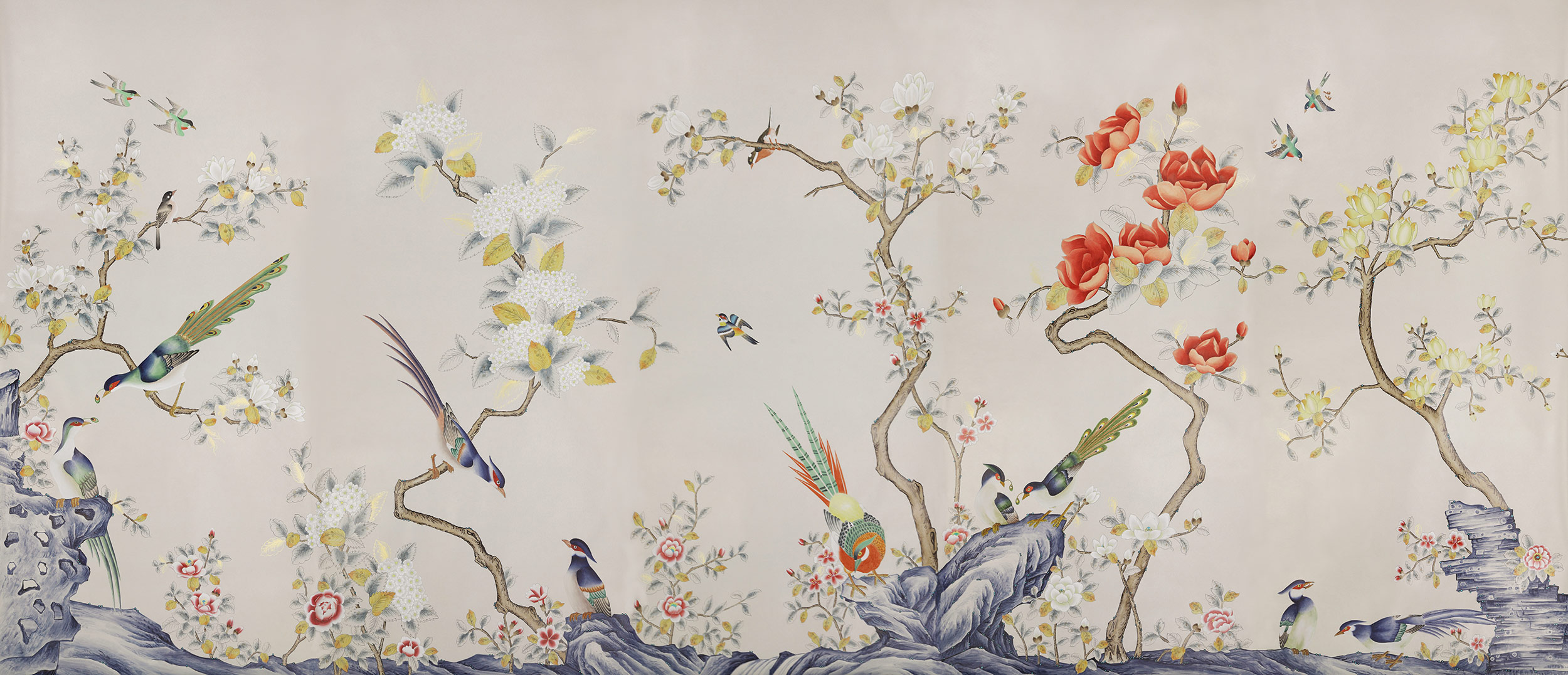 Обои ручная роспись Japanese Garden Colourway SC-252 on grey dyed paper Обои ручная роспись Japanese Garden Colourway SC-252 on grey dyed paper - постер Loft-Concept в Саратове