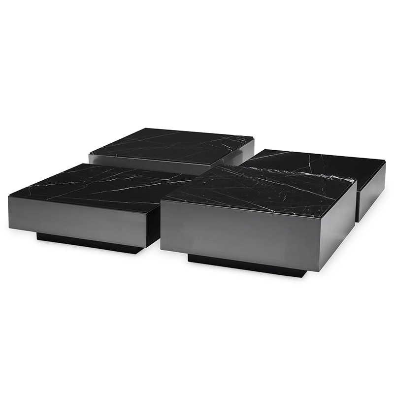 Комплект кофейных столиков Eichholtz Coffee Table Esposito set of 4 Черный Черный Мрамор Nero в Саратове | Loft Concept 