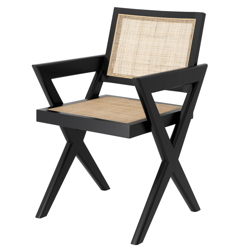 Стул Eichholtz Dining Chair Augustin black Черный Бежевый в Саратове | Loft Concept 