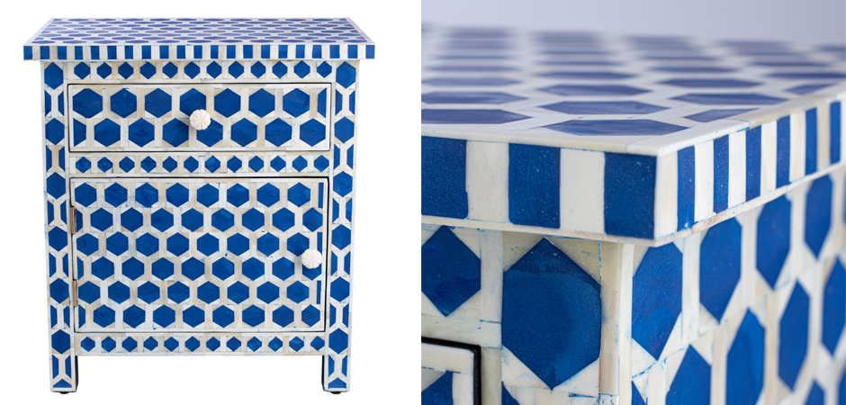 Тумба Midnight Blue Hexagon inlay cupboard 2 Drawer Тумба Midnight Blue Hexagon inlay cupboard 2 Drawer - Loft-Concept в Саратове