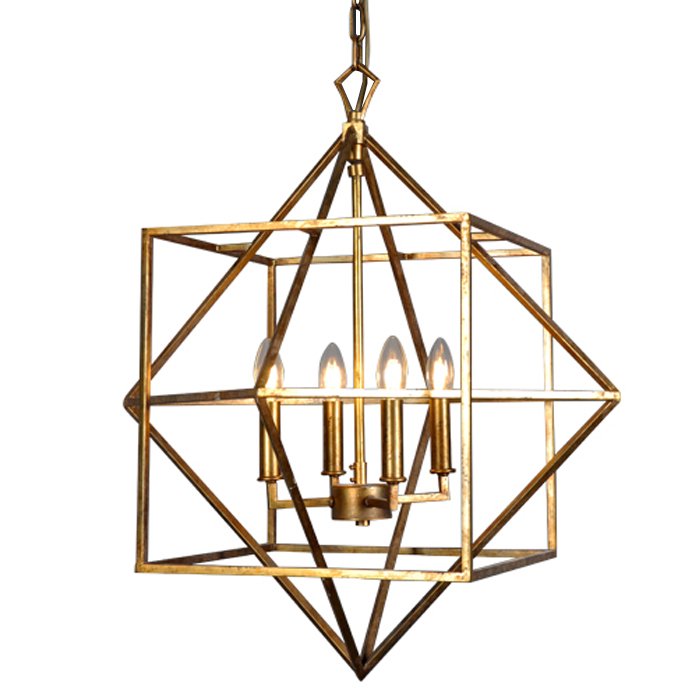 Подвесной светильник CUBIST Chandelier Gold 4 bulbs Золотой в Саратове | Loft Concept 