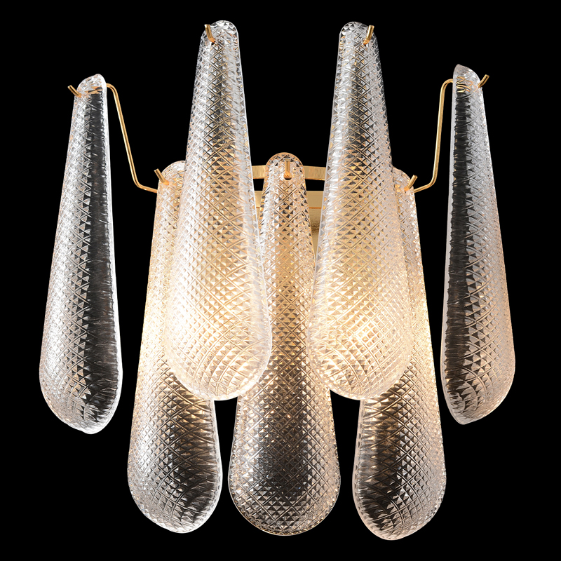 Бра с подвесками из рифленного стекла в форме капель Textured Glass Прозрачное Стекло Золотой Бра с подвесками из рифленного стекла в форме капель Textured Glass Прозрачное Стекло Золотой в Саратове | Loft Concept
