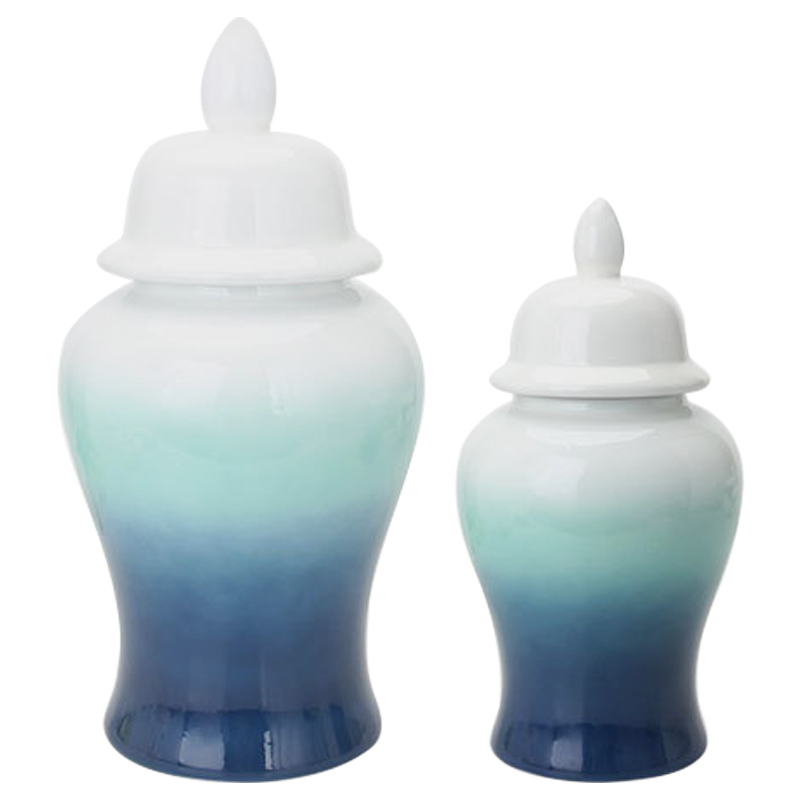 Ваза с крышкой White Turquoise Gradient Vase Белый Бирюзовый Ваза с крышкой White Turquoise Gradient Vase Белый Бирюзовый в Саратове | Loft Concept
