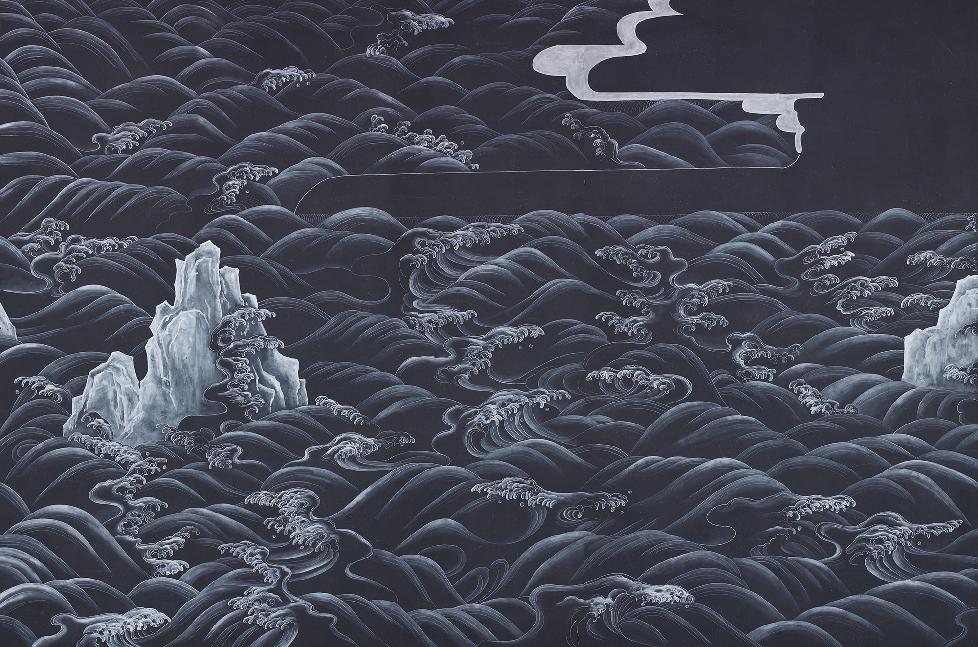 Обои ручная роспись Matsushima Waves Roka on Edo Night painted silk Обои ручная роспись Matsushima Waves Roka on Edo Night painted silk - постер Loft-Concept в Саратове