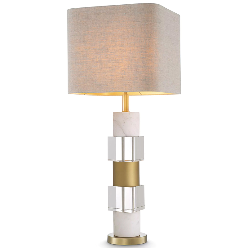 Настольная лампа Eichholtz Table Lamp Cullingham White Marble Прозрачное Стекло Белый Мрамор Bianco Бежево-серый Латунь в Саратове | Loft Concept 